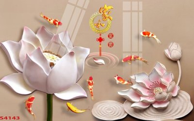 File gốc Tranh hoa sen cá cửu ngư quần hội S4143 (cho in UV) siêu nét