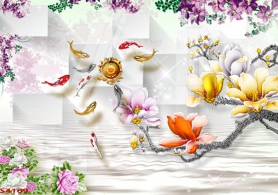 File PSD Tranh hoa sen cá cửu ngư quần hội S4169 (nguyên gốc) chất lượng cao