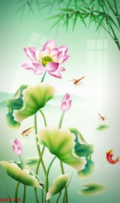 File tranh gốc Tranh hoa sen cá cửu ngư quần hội S4173 chủ đề hiện đại