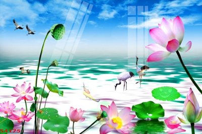 Chi tiết file ảnh Tranh hoa sen cá cửu ngư quần hội S4175 sắc nét