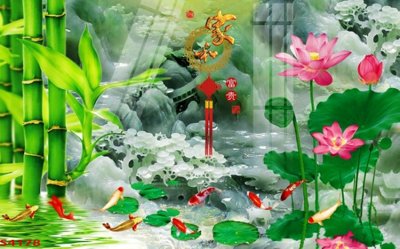 File ảnh Tranh hoa sen cá cửu ngư quần hội S4178 (gốc) cho trang trí nhà hàng