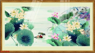 File tranh in mica Tranh hoa sen cá cửu ngư quần hội S4196 (độ phân giải cao)