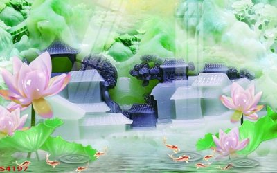 File tranh Tranh hoa sen cá cửu ngư quần hội S4197 (bản gốc) treo tường