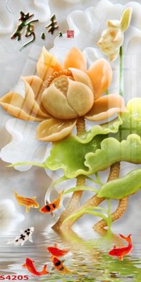 File gốc Tranh hoa sen cá cửu ngư quần hội S4205 (in ấn) màu sắc trung thực