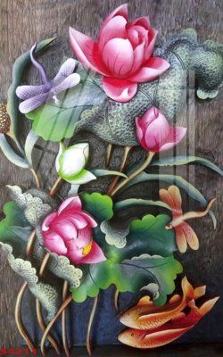 File in ấn Tranh hoa sen cá cửu ngư quần hội S4211 (bản gốc) từ file gốc