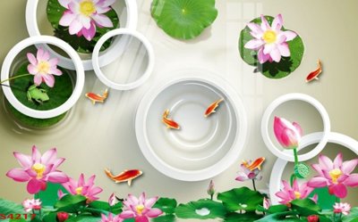 File in mica Tranh hoa sen cá cửu ngư quần hội S4217 (bản gốc) siêu trong