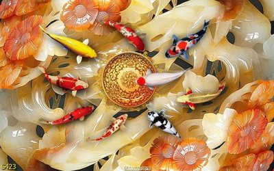 Tải file Tranh cửu ngư quần hội sen cá S423 (PSD) cho in ấn quảng cáo