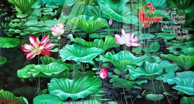 Tải file gốc Tranh hoa sen cá cửu ngư quần hội S4242 (in bạt) quảng cáo