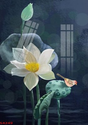 Download file Tranh hoa sen cá cửu ngư quần hội S4249 (gốc) in mica đèn LED