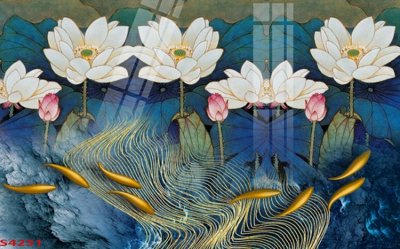 File ảnh gốc Tranh hoa sen cá cửu ngư quần hội S4251 không vỡ nét