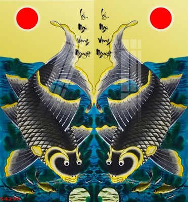 File in mica Tranh hoa sen cá cửu ngư quần hội S4296 (ảnh gốc) đẹp