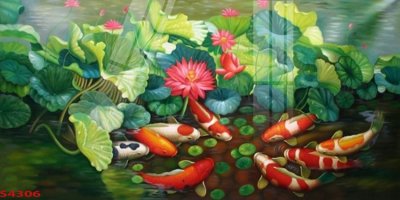 File PSD Tranh hoa sen cá cửu ngư quần hội S4306 (gốc) cho designer