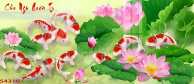 File tranh in mica Tranh hoa sen cá cửu ngư quần hội S4310 (độ phân giải cao)