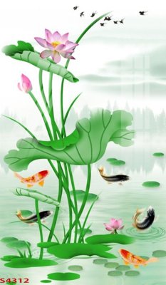 Tải file Tranh hoa sen cá cửu ngư quần hội S4312 (ảnh gốc) in tranh kính