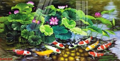 File ảnh Tranh hoa sen cá cửu ngư quần hội S4323 (gốc) trang trí khách sạn