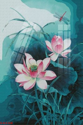 Download file gốc Tranh hoa sen cá cửu ngư quần hội S4338 (in mica) 3D