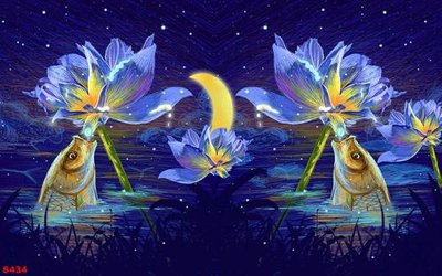 File gốc Tranh cửu ngư quần hội sen cá S434 (in lụa) chi tiết cao