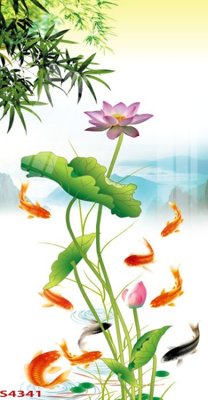 Download file Tranh hoa sen cá cửu ngư quần hội S4341 (chuẩn in) chất lượng cao