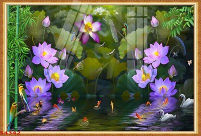 Tải file gốc Tranh hoa sen cá cửu ngư quần hội S4342 (in không vỡ ảnh)