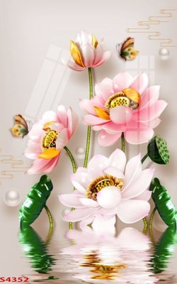 File in ấn Tranh hoa sen cá cửu ngư quần hội S4352 (bản gốc) cao cấp