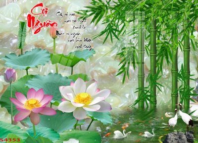 File tranh Tranh hoa sen cá cửu ngư quần hội S4353 (gốc) chủ đề trẻ em