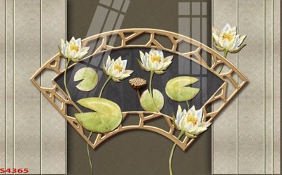 Tải file Tranh hoa sen cá cửu ngư quần hội S4365 (ảnh gốc) in gạch 3D