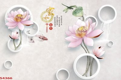 File gốc Tranh hoa sen cá cửu ngư quần hội S4366 (in mica) cắt laser