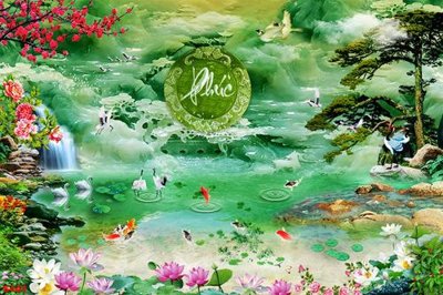 File tranh Tranh cửu ngư quần hội sen cá S441 (bản gốc) in lụa 3D