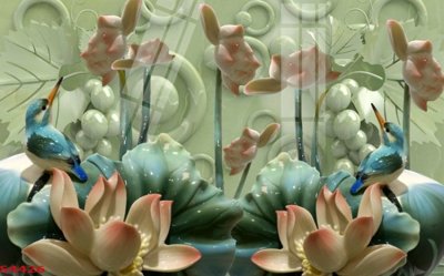 Tải file PSD Tranh hoa sen cá cửu ngư quần hội S4426 (nguyên layer) để in