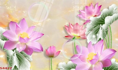 Chi tiết file ảnh Tranh hoa sen cá cửu ngư quần hội S4427 sắc nét