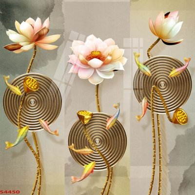 File gốc Tranh hoa sen cá cửu ngư quần hội S4450 (trang trí) cho phòng khách