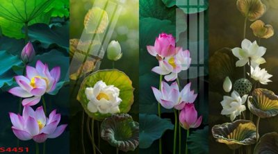 File gốc Tranh hoa sen cá cửu ngư quần hội S4451 (in mica) trang trí