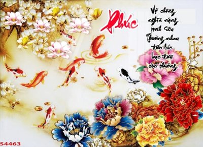 File gốc Tranh hoa sen cá cửu ngư quần hội S4463 (in tráng gương) ốp tường