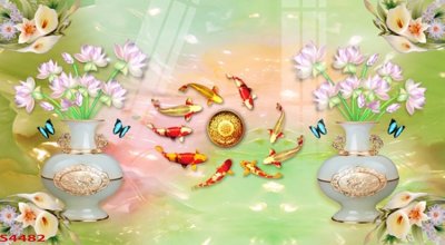 File tranh Tranh hoa sen cá cửu ngư quần hội S4482 (gốc) chủ đề trừu tượng