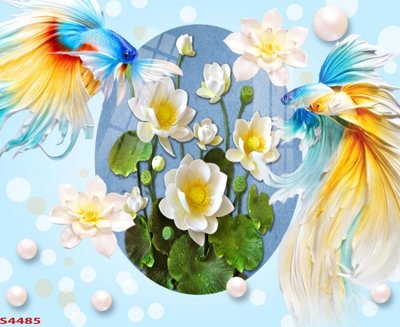 Download file tranh Tranh hoa sen cá cửu ngư quần hội S4485 (file gốc PSD)