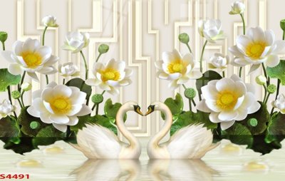 File gốc Tranh hoa sen cá cửu ngư quần hội S4491 (in 3D) cho trang trí