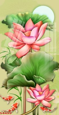 Ảnh gốc Tranh hoa sen cá cửu ngư quần hội S4499 (nét căng) in mica