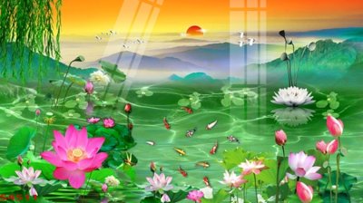 File PSD Tranh hoa sen cá cửu ngư quần hội S4511 (gốc) cho in quảng cáo