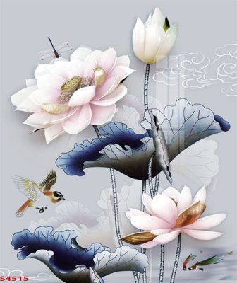 File gốc Tranh hoa sen cá cửu ngư quần hội S4515 (in mica) cắt laser