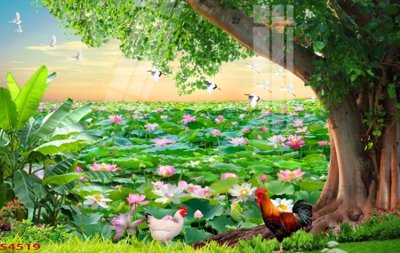 Tải file Tranh hoa sen cá cửu ngư quần hội S4519 (gốc) chủ đề hoa sen