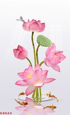 File in trần Tranh hoa sen cá cửu ngư quần hội S4523 (bản gốc) hoa văn