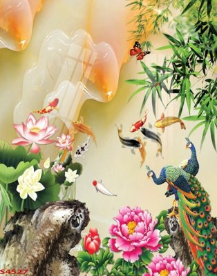 File gốc in tráng gương Tranh hoa sen cá cửu ngư quần hội S4527 chi tiết