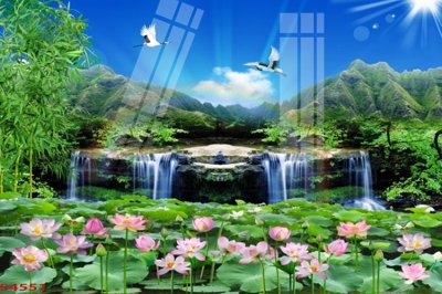 File tranh Tranh hoa sen cá cửu ngư quần hội S4551 (bản gốc) treo phòng ăn