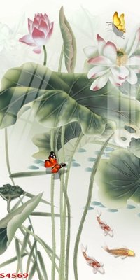 File gốc Tranh hoa sen cá cửu ngư quần hội S4569 (in lụa) họa tiết 3D