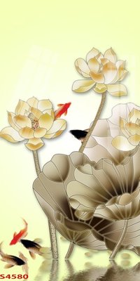 File gốc Tranh hoa sen cá cửu ngư quần hội S4580 (in lụa) tranh thuận buồm