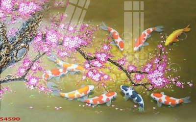 File PSD Tranh hoa sen cá cửu ngư quần hội S4590 (bản gốc) cho nhà in
