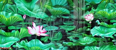 File gốc Tranh hoa sen cá cửu ngư quần hội S4591 (in mica) trang trí