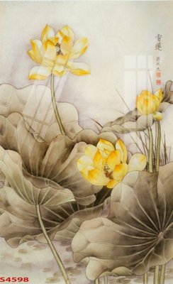 File ảnh Tranh hoa sen cá cửu ngư quần hội S4598 (gốc) in biển hiệu