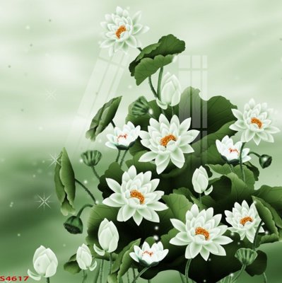 Download file gốc Tranh hoa sen cá cửu ngư quần hội S4617 (in lụa) hoa lá