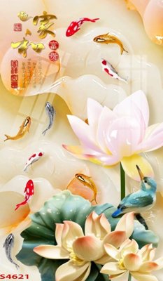 Download file Tranh hoa sen cá cửu ngư quần hội S4621 (gốc) in mica đèn LED